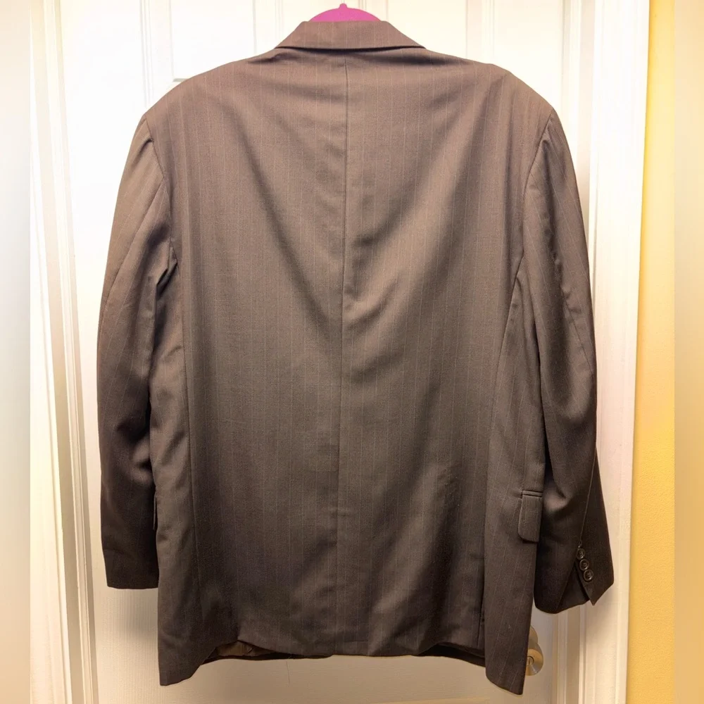 Vito Rufolo Men’s Super 100’s Wool Blazer – Dark Brown w/ Blue Pinstripes